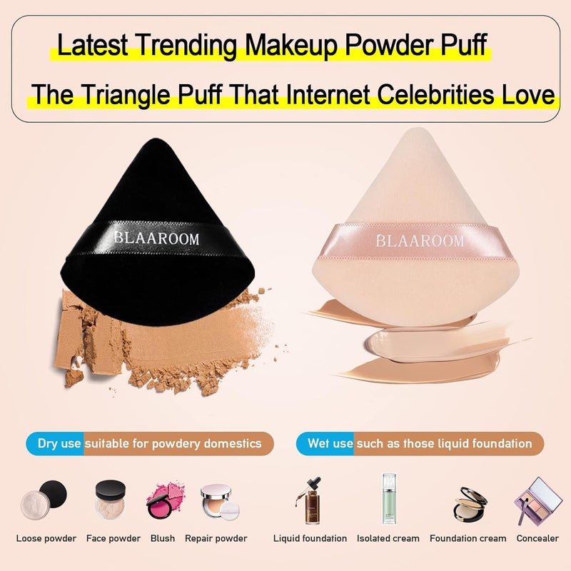 BLAAROOM 12 Pieces Velour Pure Cotton Powder Puff Face Makeup Triangle Powder Puffs for Loose Powder Wet Dry Cosmetic Foundation Beauty Sponge Makeup Tools -Black & Nude - Image 2